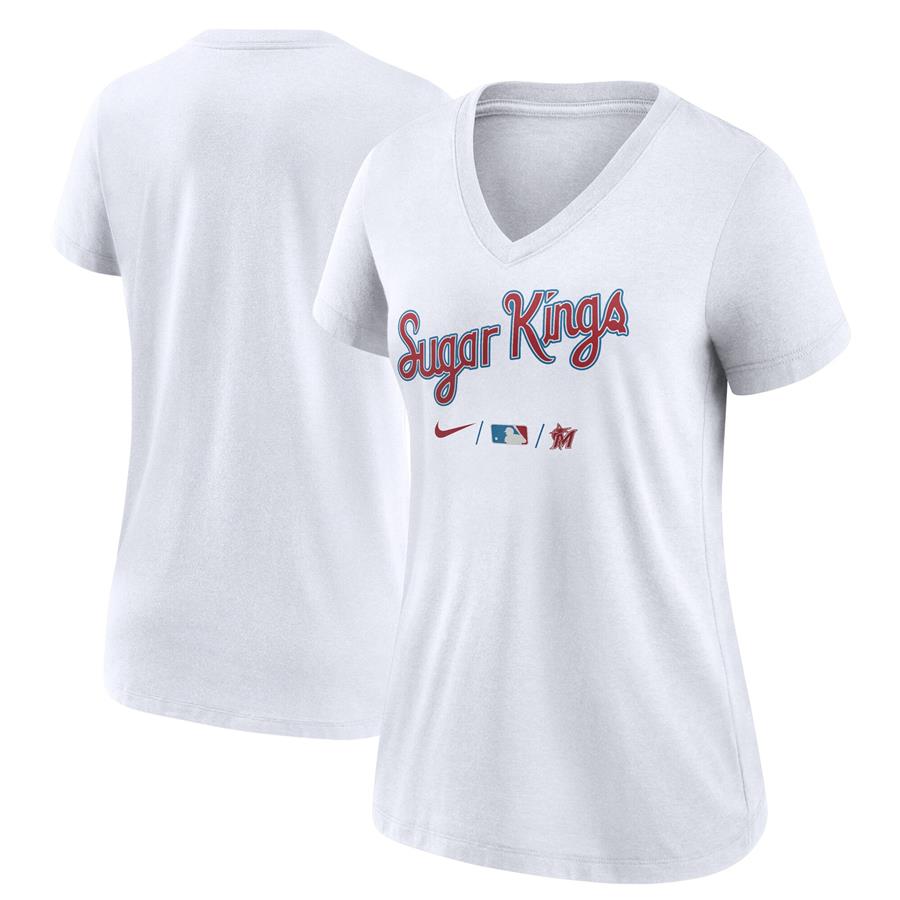 Miami Marlins Nike Women's 2021 City Connect Tri-Blend V-Neck T-Shirt - White