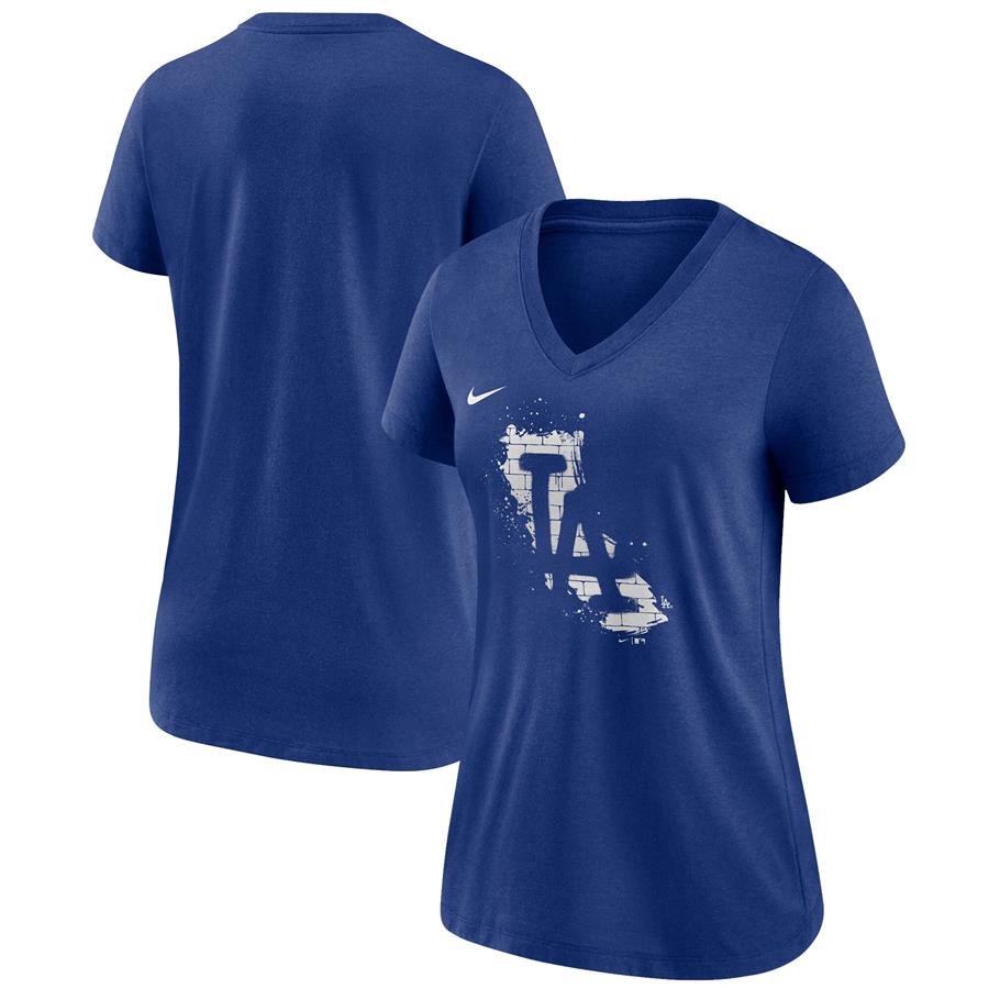 Los Angeles Dodgers Nike Women's 2021 City Connect Tri-Blend V-Neck T-Shirt - Royal