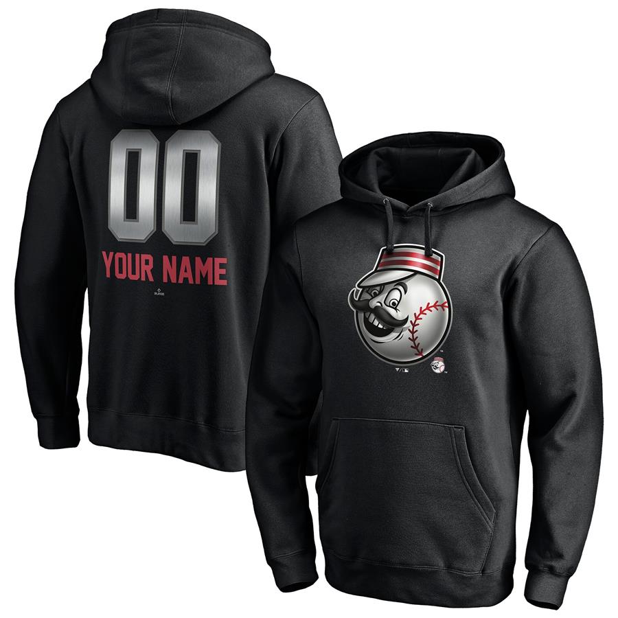 Cincinnati Reds Fanatics Branded Personalized Any Name & Number Midnight Mascot Pullover Hoodie - Black