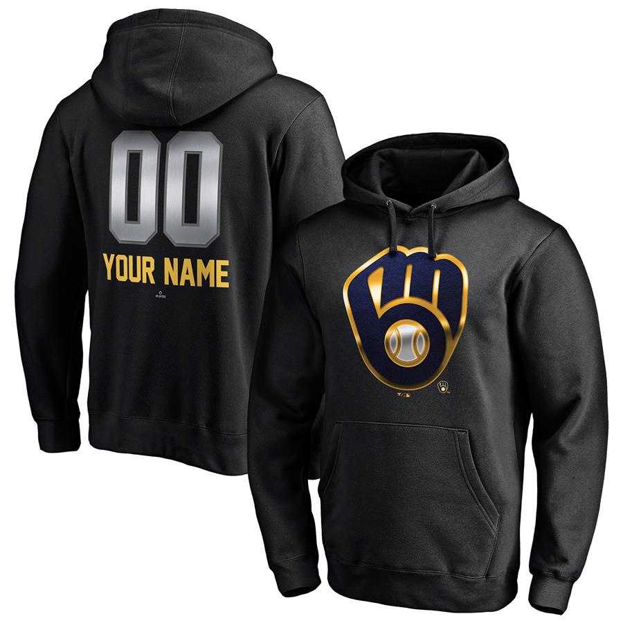 Milwaukee Brewers Fanatics Branded Personalized Any Name & Number Midnight Mascot Pullover Hoodie - Black