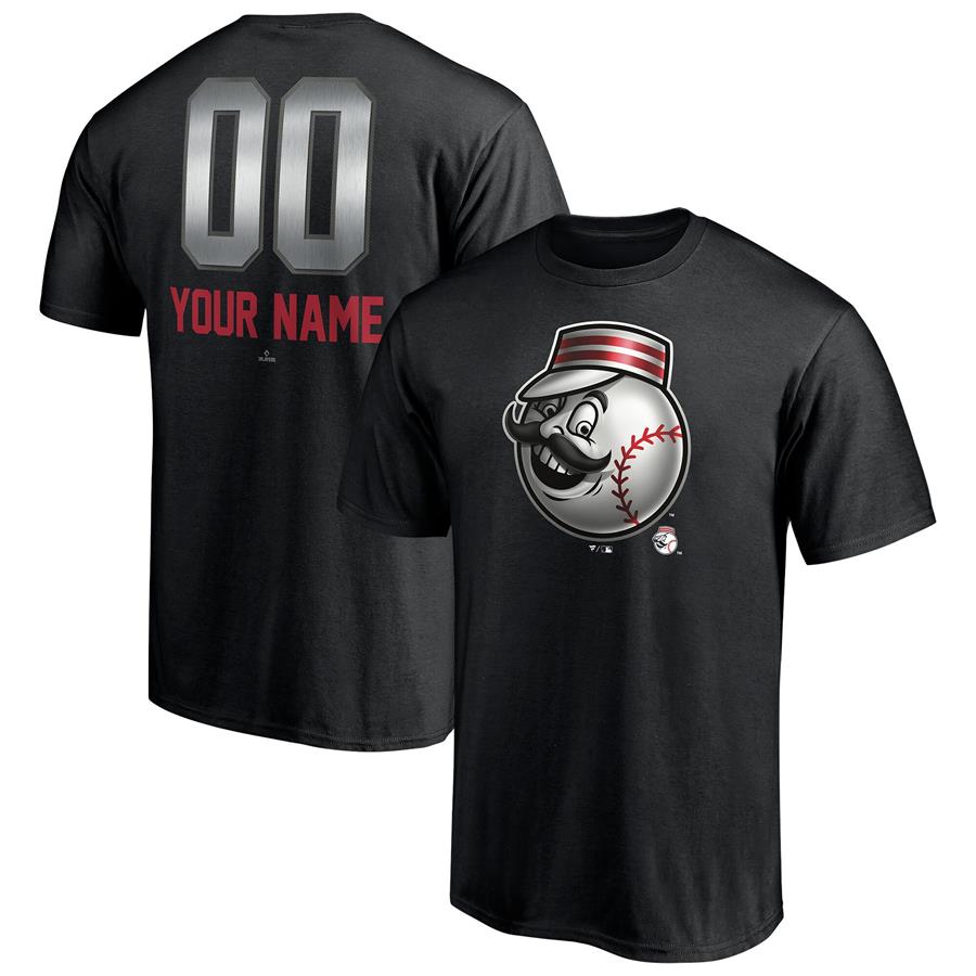Cincinnati Reds Fanatics Branded Personalized Any Name & Number Midnight Mascot T-Shirt - Black