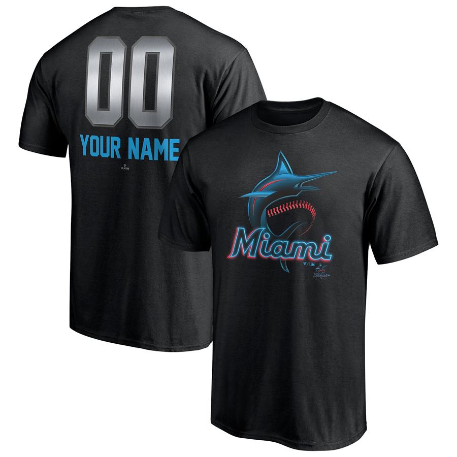 Miami Marlins Fanatics Branded Personalized Any Name & Number Midnight Mascot T-Shirt - Black