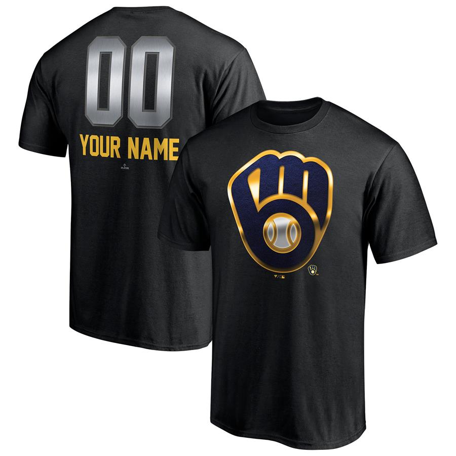 Milwaukee Brewers Fanatics Branded Personalized Any Name & Number Midnight Mascot T-Shirt - Black