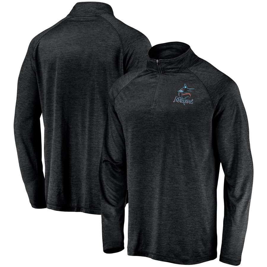 Miami Marlins Fanatics Branded Iconic Striated Quarter-Zip Raglan Long Sleeve T-Shirt - Black