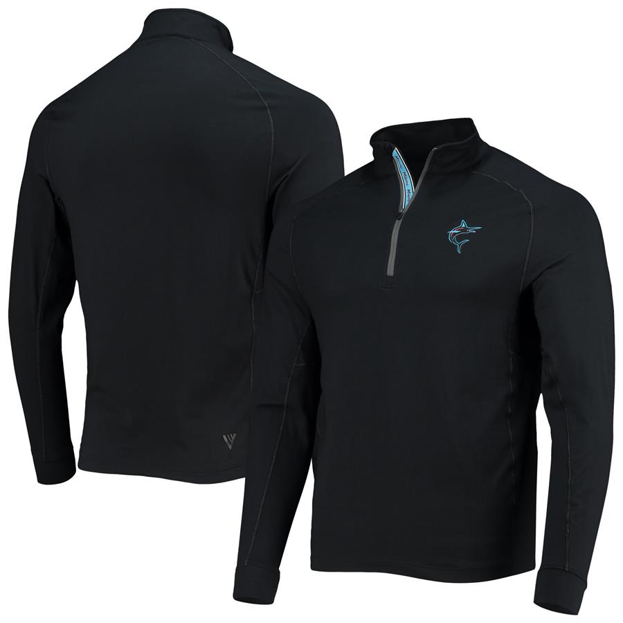 Miami Marlins Fanatics Branded Iconic Striated Raglan Quarter-Zip Jacket - Black