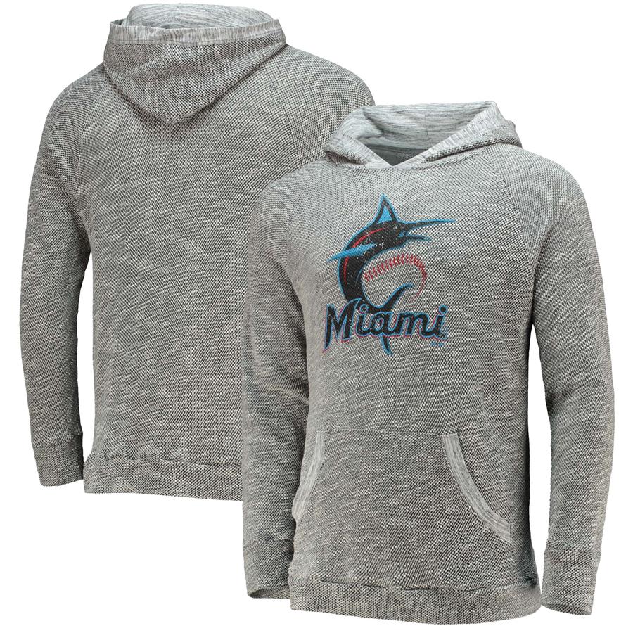 Miami Marlins Majestic Threads Long Haul Raglan Tri-Blend Pullover Hoodie - Gray