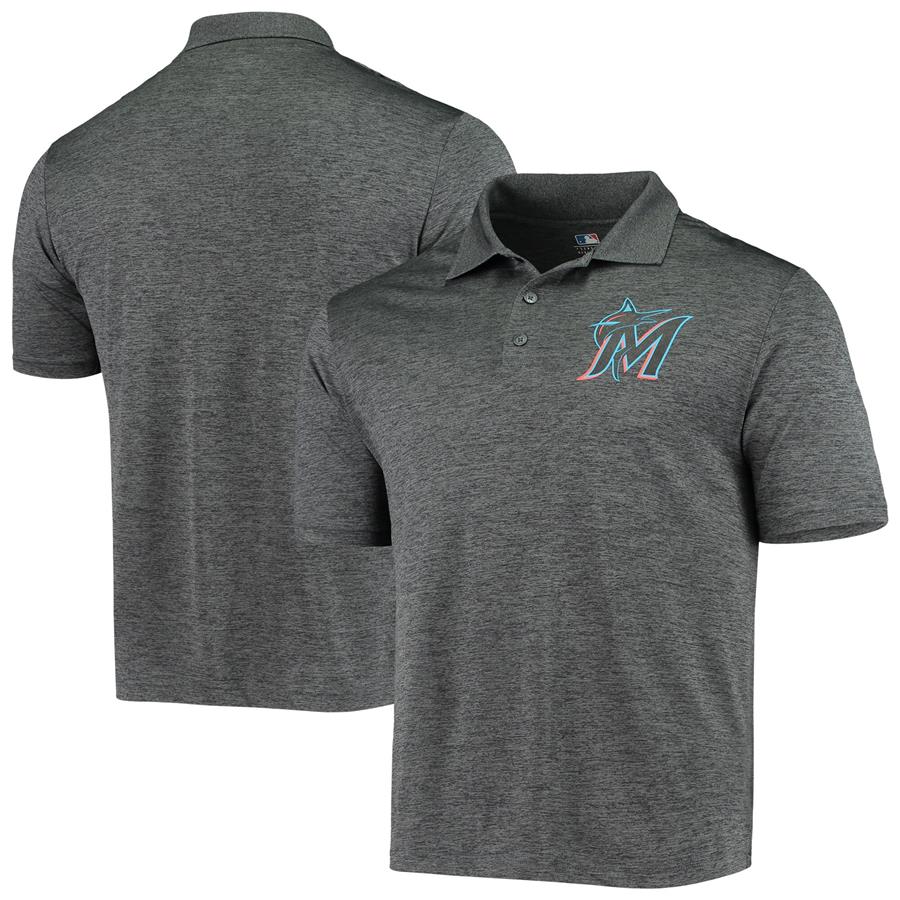 Miami Marlins Fanatics Branded Positive Production Polo - Heathered Charcoal