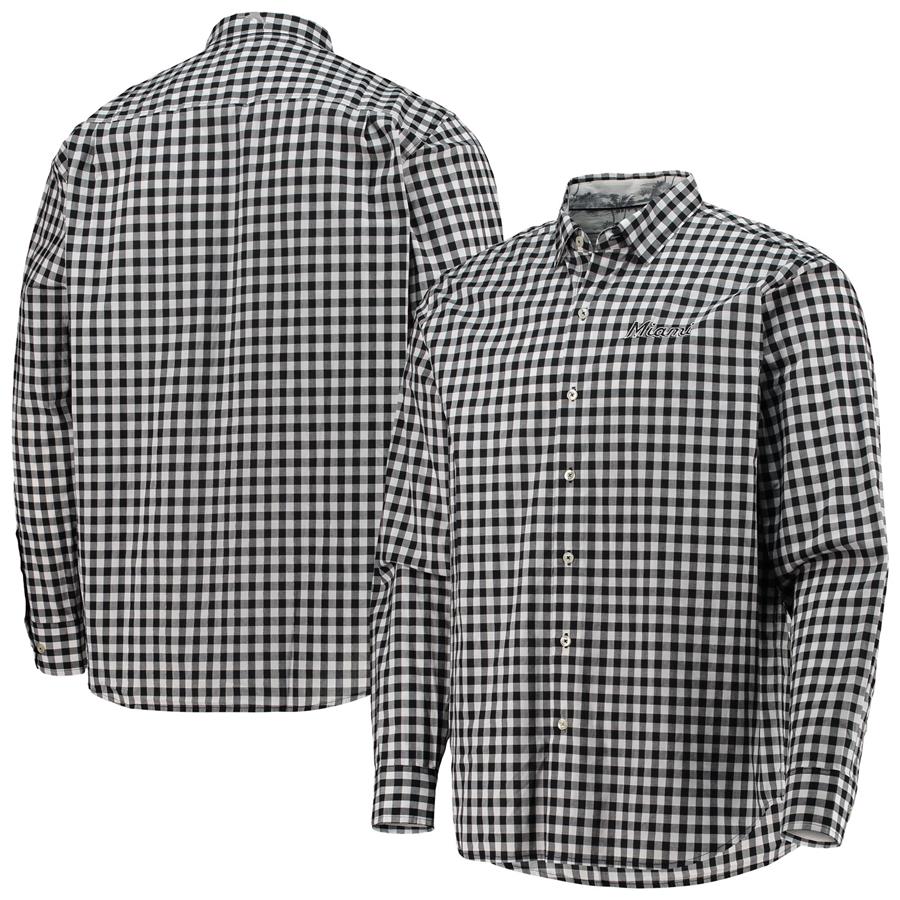 Miami Marlins Tommy Bahama Pacific Button-Up T-Shirt - Black