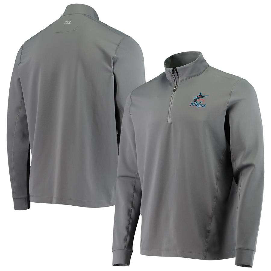 Miami Marlins Cutter & Buck Traverse Half-Zip DryTec Jacket - Gray