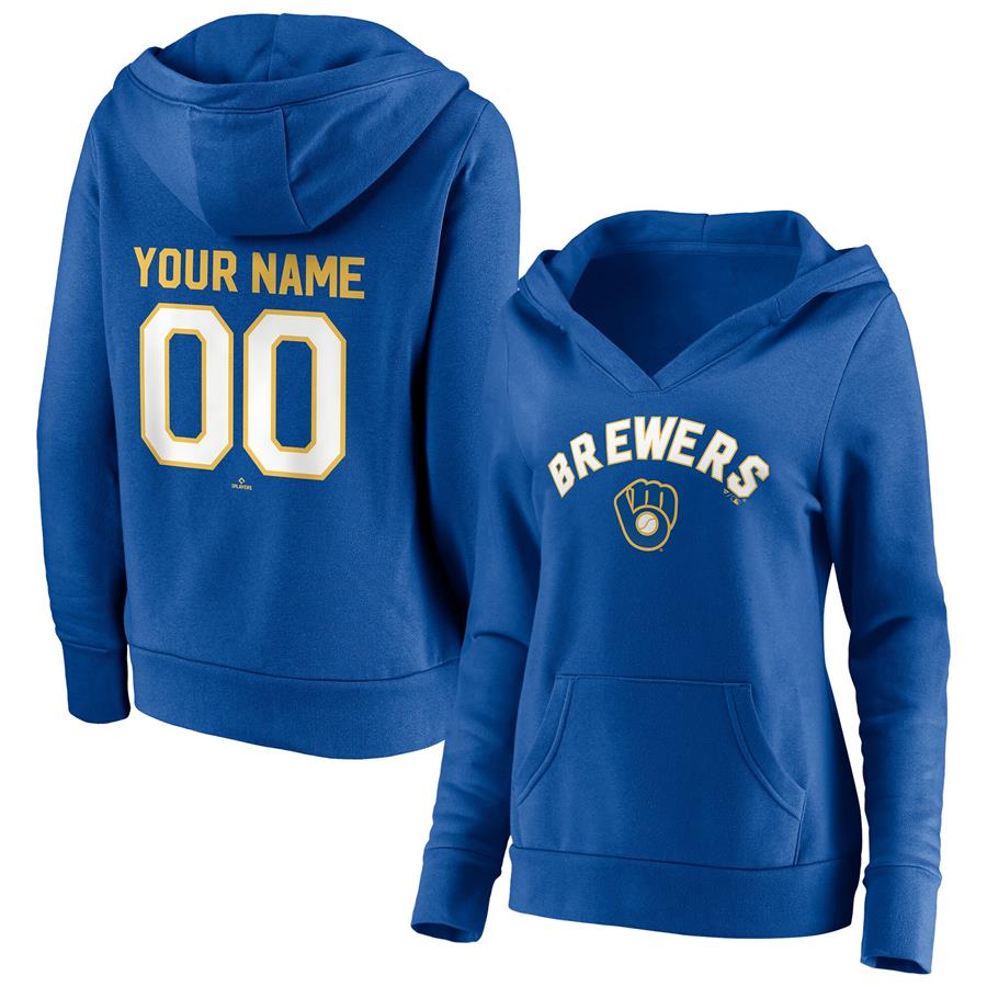 Milwaukee Brewers Fanatics Branded Women's Cooperstown Winning Streak Personalized Name & Number V-Neck Pullover Hoodie - Royal
