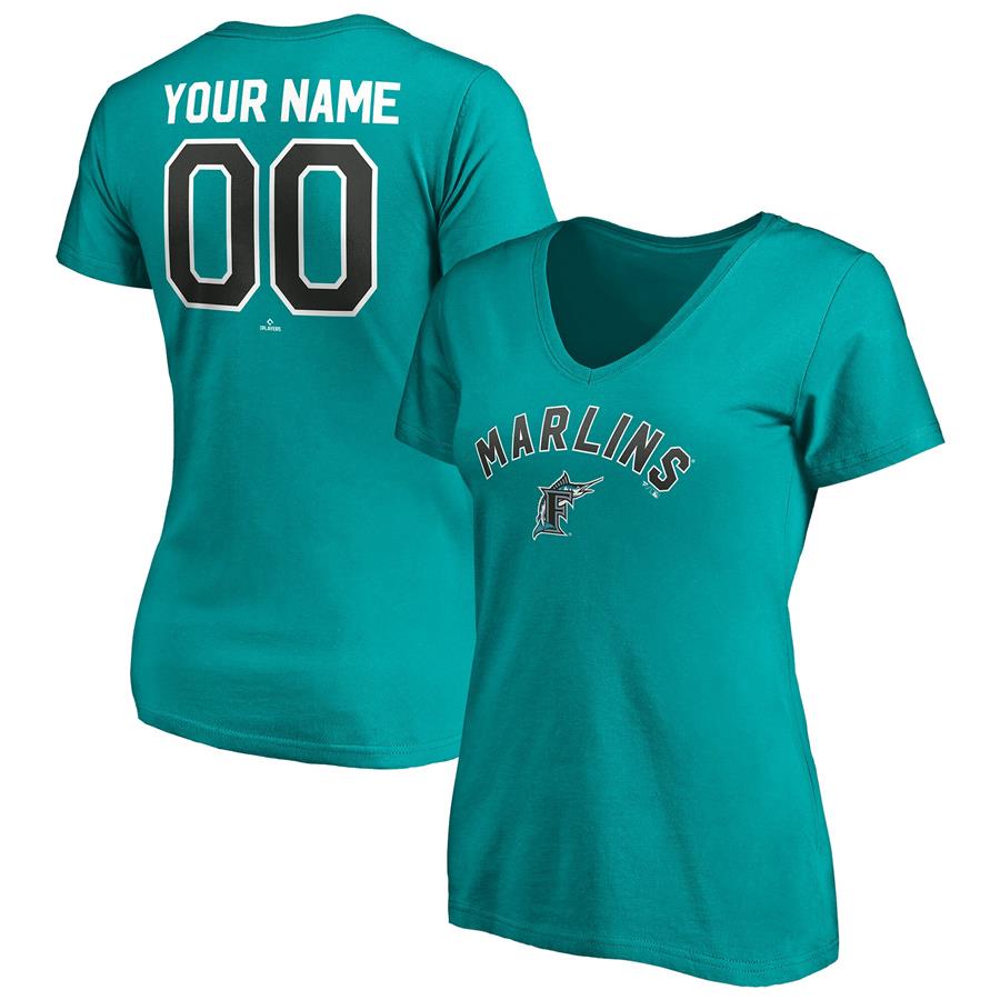 Miami Marlins Fanatics Branded Women's Cooperstown Winning Streak Personalized Name & Number V-Neck T-Shirt - Teal