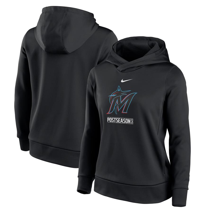 Miami Marlins Nike Women's 2020 Postseason Authentic Collection Pullover Hoodie - Black