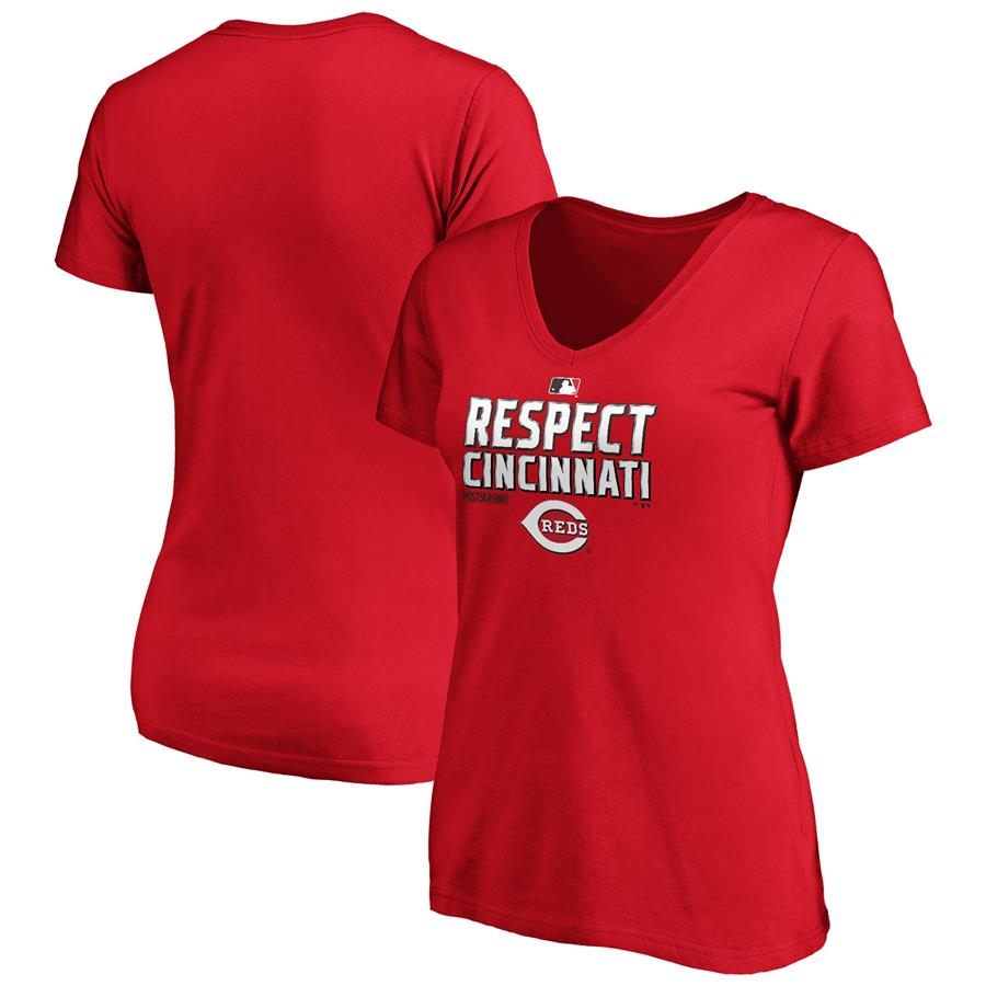 Cincinnati Reds Fanatics Branded Women's 2020 Postseason Locker Room V-Neck T-Shirt - Red
