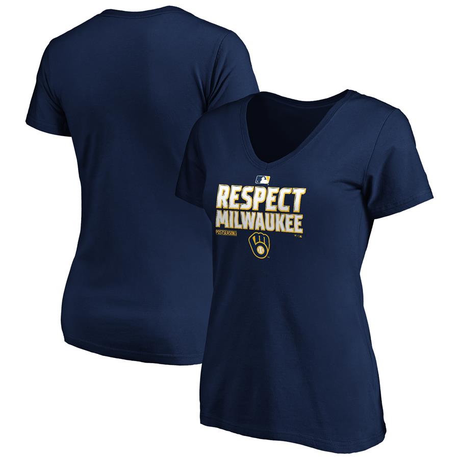Milwaukee Brewers Fanatics Branded Women's 2020 Postseason Locker Room V-Neck T-Shirt - Navy