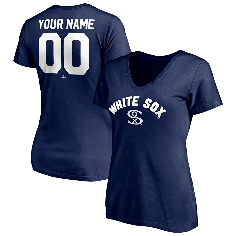 Женская футболка с V-вырезом Chicago White Sox Fanatics Branded Cooperstown Winning Streak Alternate Personalized Name & Number (тёмно-синий)