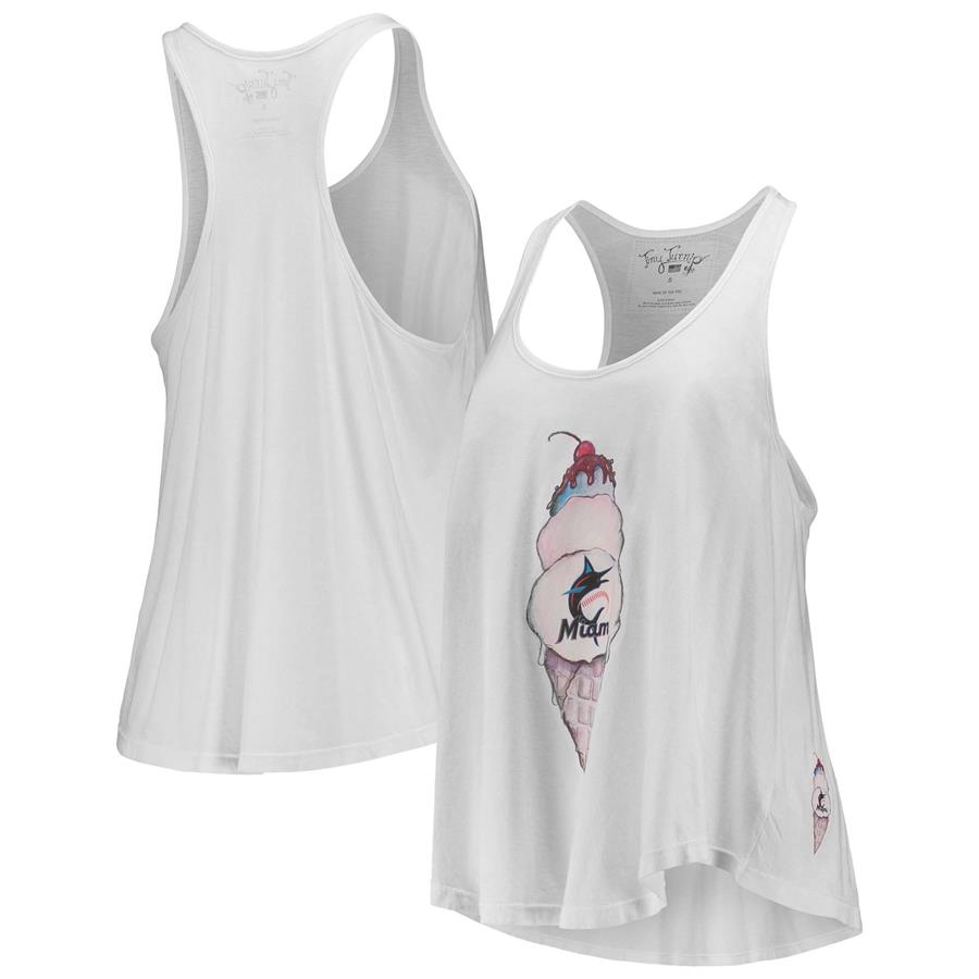 Miami Marlins Tiny Turnip Women's Aubri Ice Cream Racerback Tank Top - White
