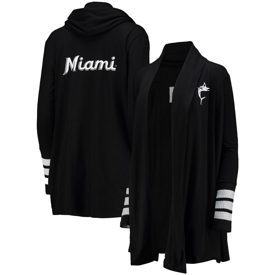 Miami Marlins Tiny Turnip Women's Incognito Tri-Blend Cardigan Hoodie - Black
