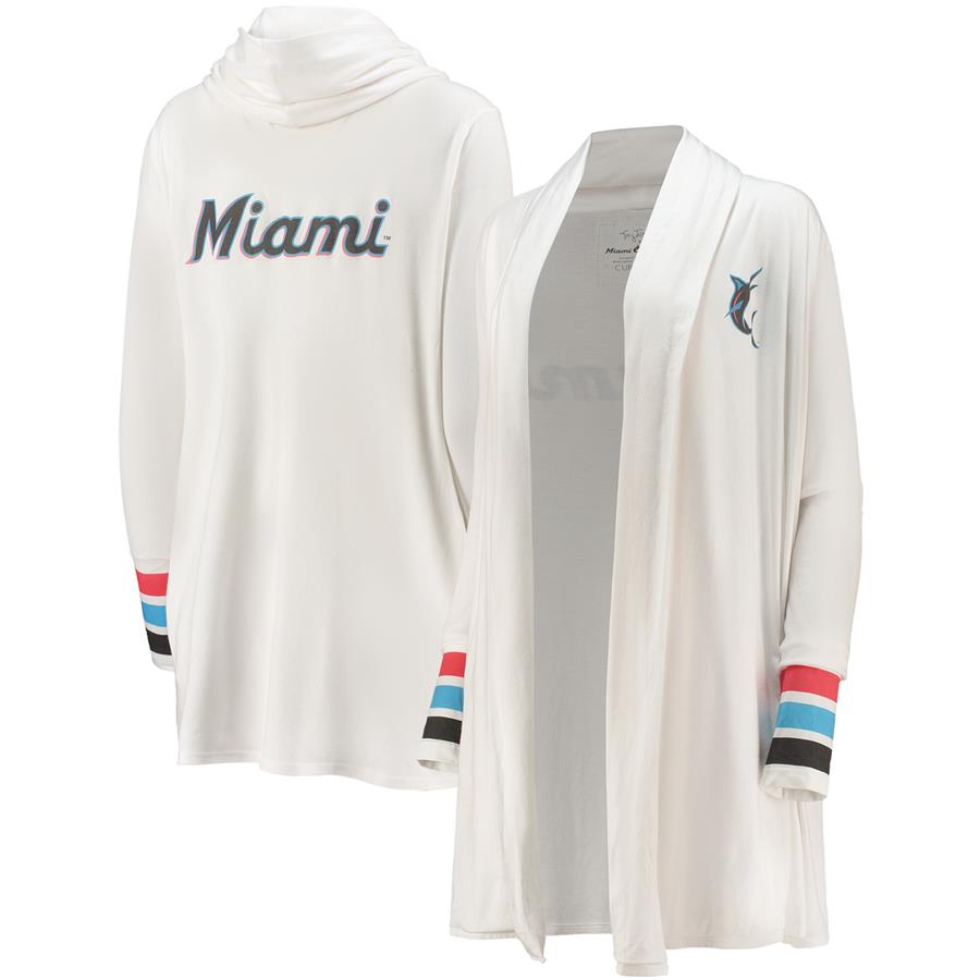 Miami Marlins Tiny Turnip Women's Incognito Tri-Blend Cardigan Hoodie - White