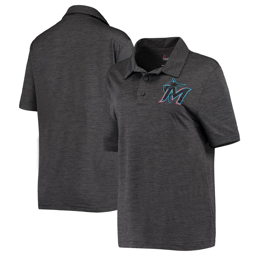 Miami Marlins Majestic Women's Inspire Polo - Heathered Charcoal