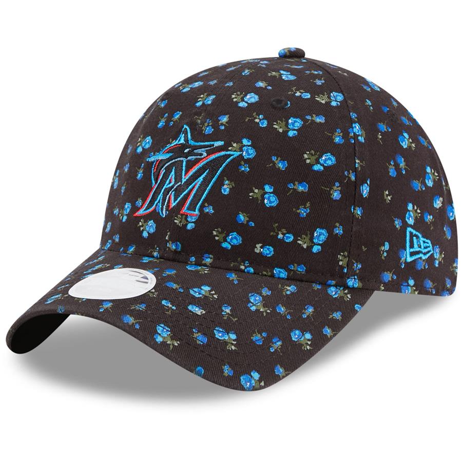 Miami Marlins New Era Women's Floral 9TWENTY Adjustable Hat - Black