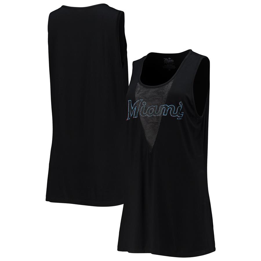 Miami Marlins Majestic Threads Women's Team Scoop Neck Tank Top - Black