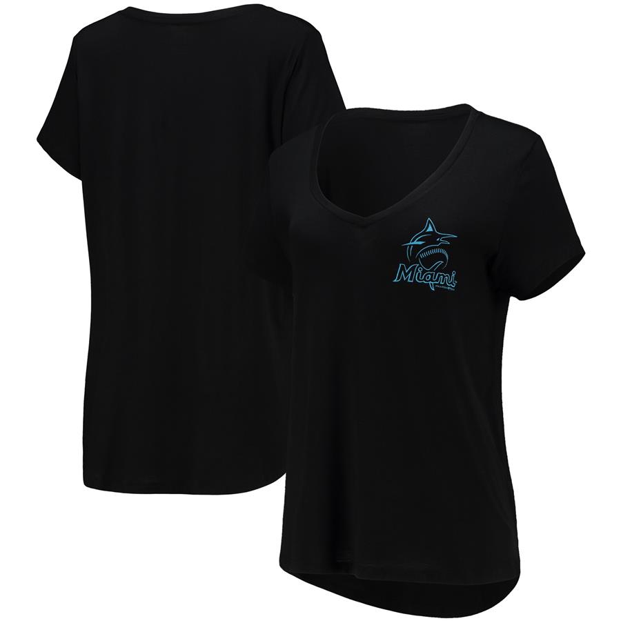 Miami Marlins 5th & Ocean by New Era Women's Never Stop V-Neck T-Shirt - Black