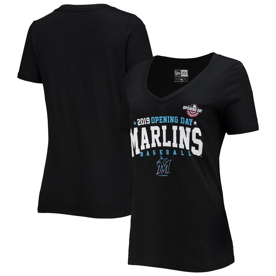 Miami Marlins 5th & Ocean by New Era Women's 2019 Opening Day V-Neck T-Shirt - Black