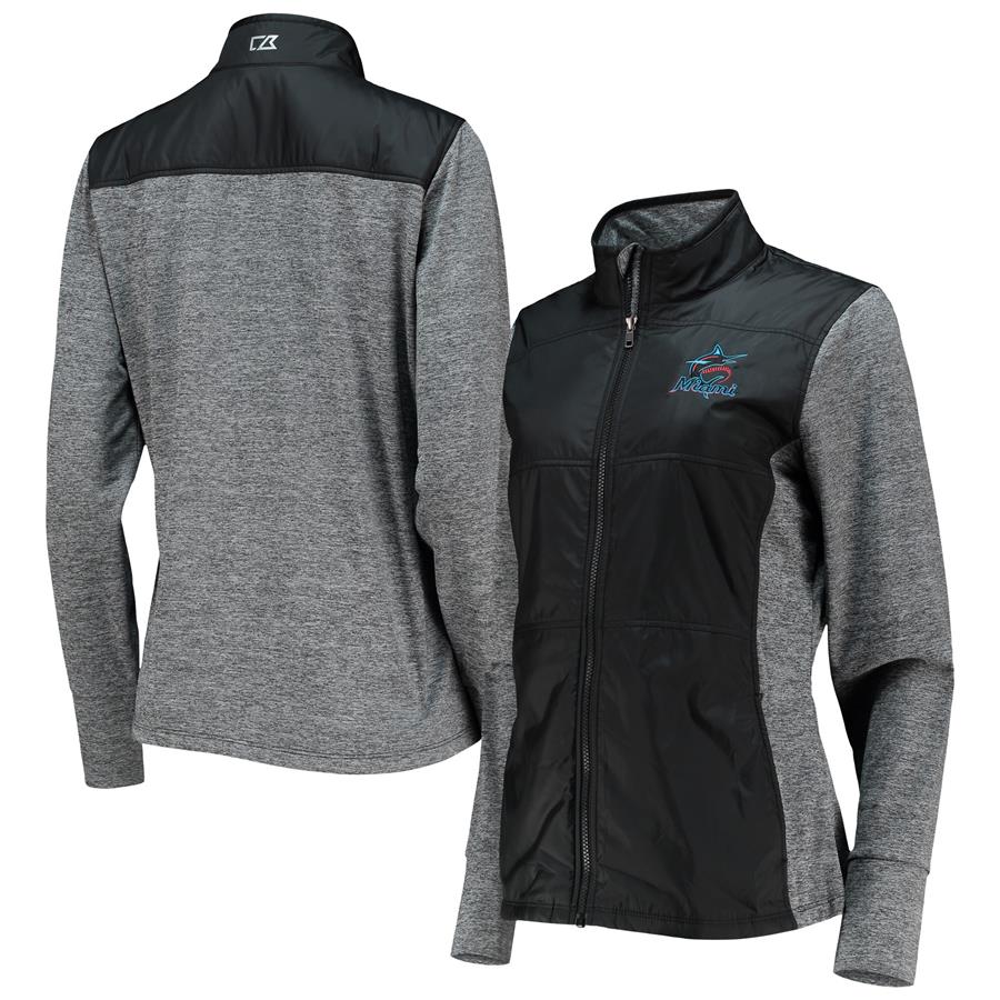 Miami Marlins Cutter & Buck Women's Stealth DryTec Full-Zip Jacket - Gray