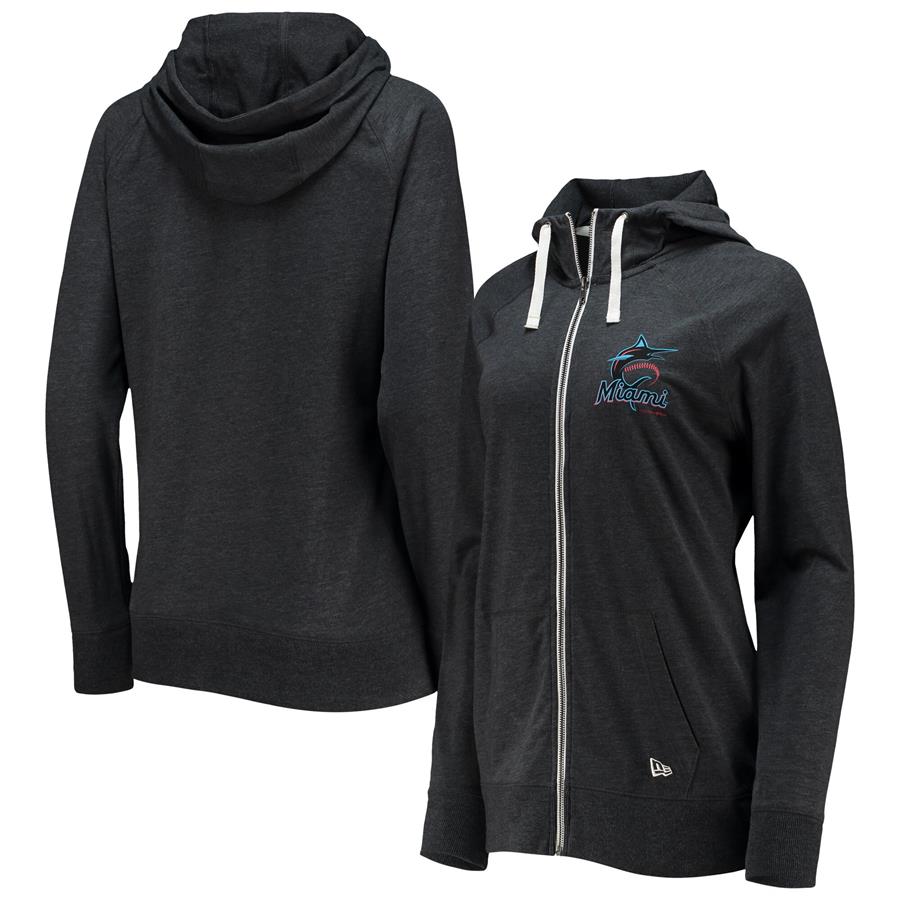 Miami Marlins 5th & Ocean by New Era Women's Seuded Full-Zip Hoodie - Gray