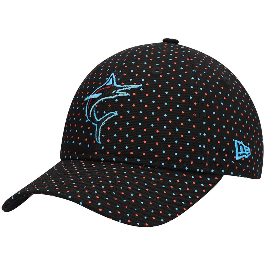 Miami Marlins New Era Women's Polka Dot 9TWENTY Adjustable Hat - Black