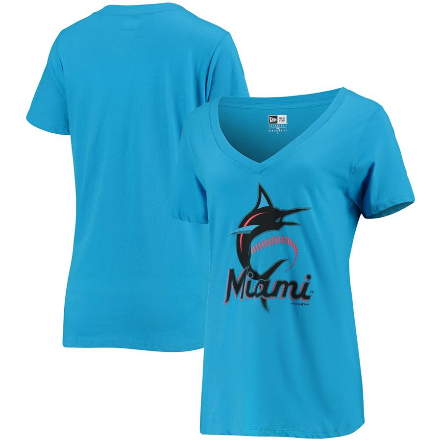 Miami Marlins 5th & Ocean by New Era Women's Baby Jersey V-Neck T-Shirt - Blue