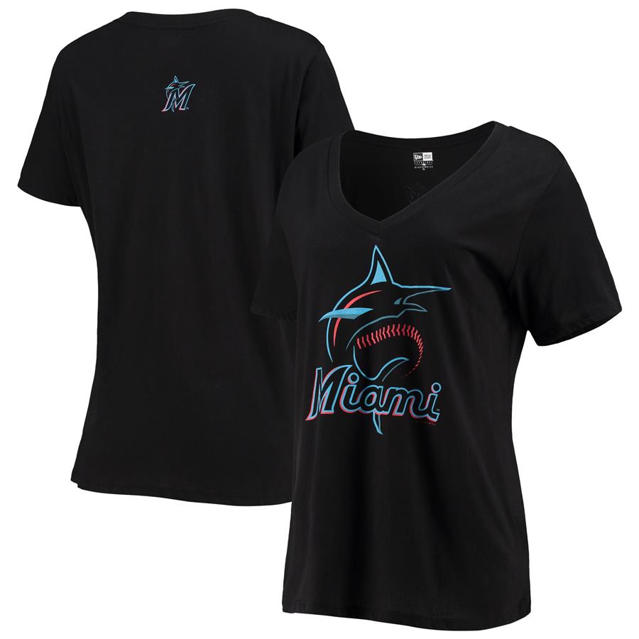 Miami Marlins 5th & Ocean by New Era Women's Baby Jersey T-Shirt - Black