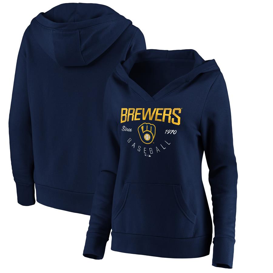 Milwaukee Brewers Fanatics Branded Women's Live For It V-Neck Pullover Hoodie - Navy