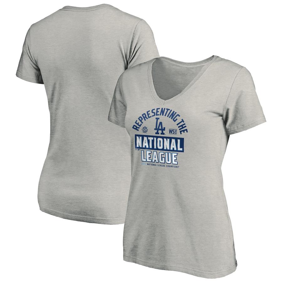 Los Angeles Dodgers Fanatics Branded Women's 2020 National League Champions Locker Room V-Neck T-Shirt - Heather Gray