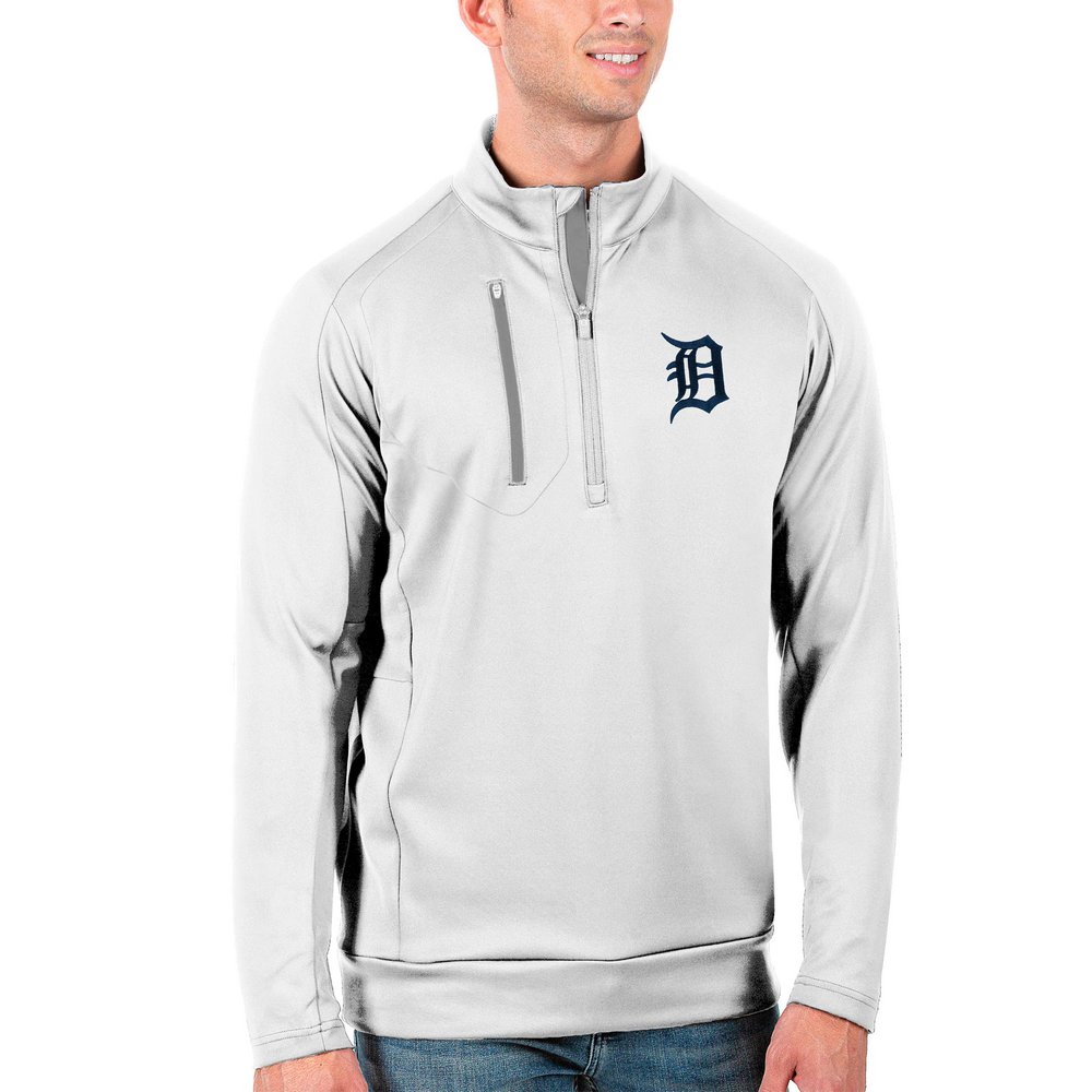 Detroit Tigers Antigua Generation Quarter-Zip Pullover Jacket - White