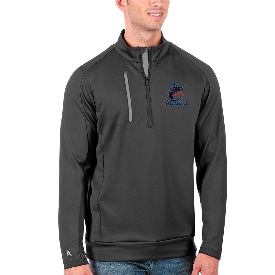 Miami Marlins Antigua Generation Quarter-Zip Pullover Jacket - Gray