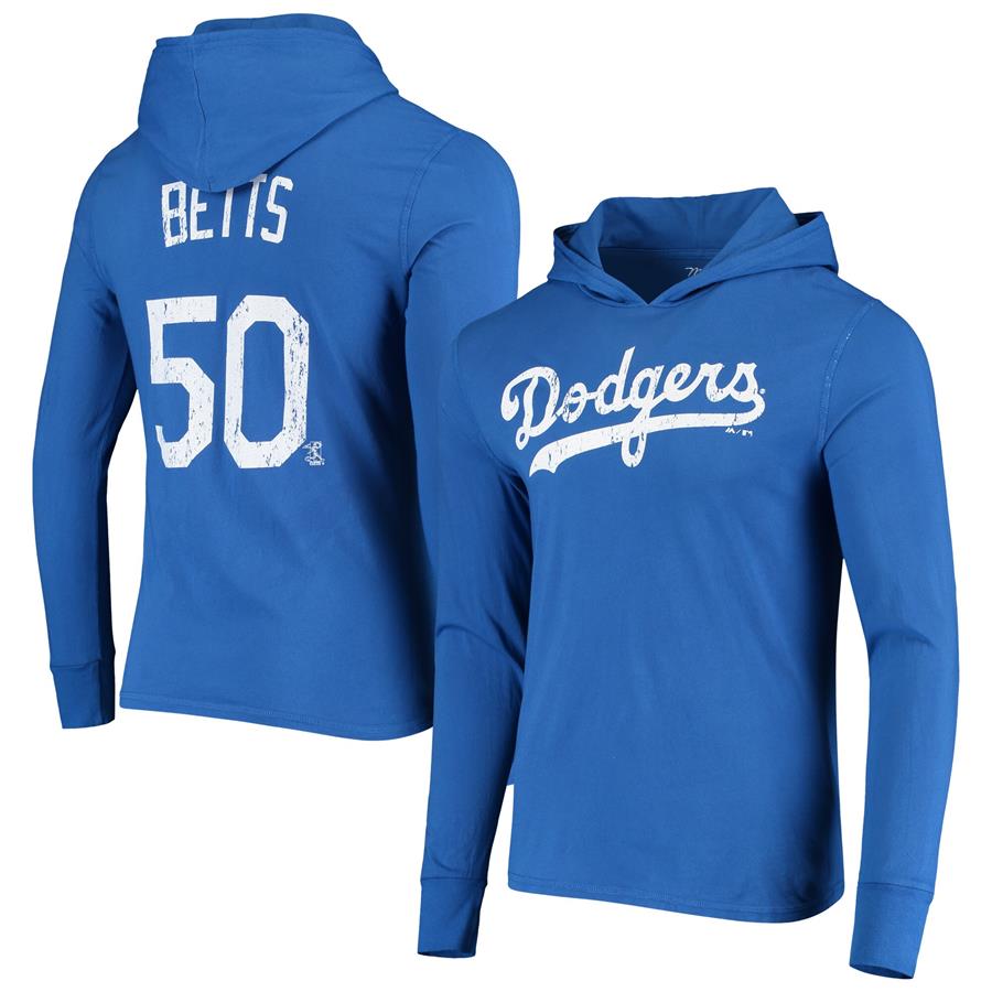 Mookie Betts Los Angeles Dodgers Majestic Threads Softhand Player Long Sleeve Hoodie T-Shirt - Royal