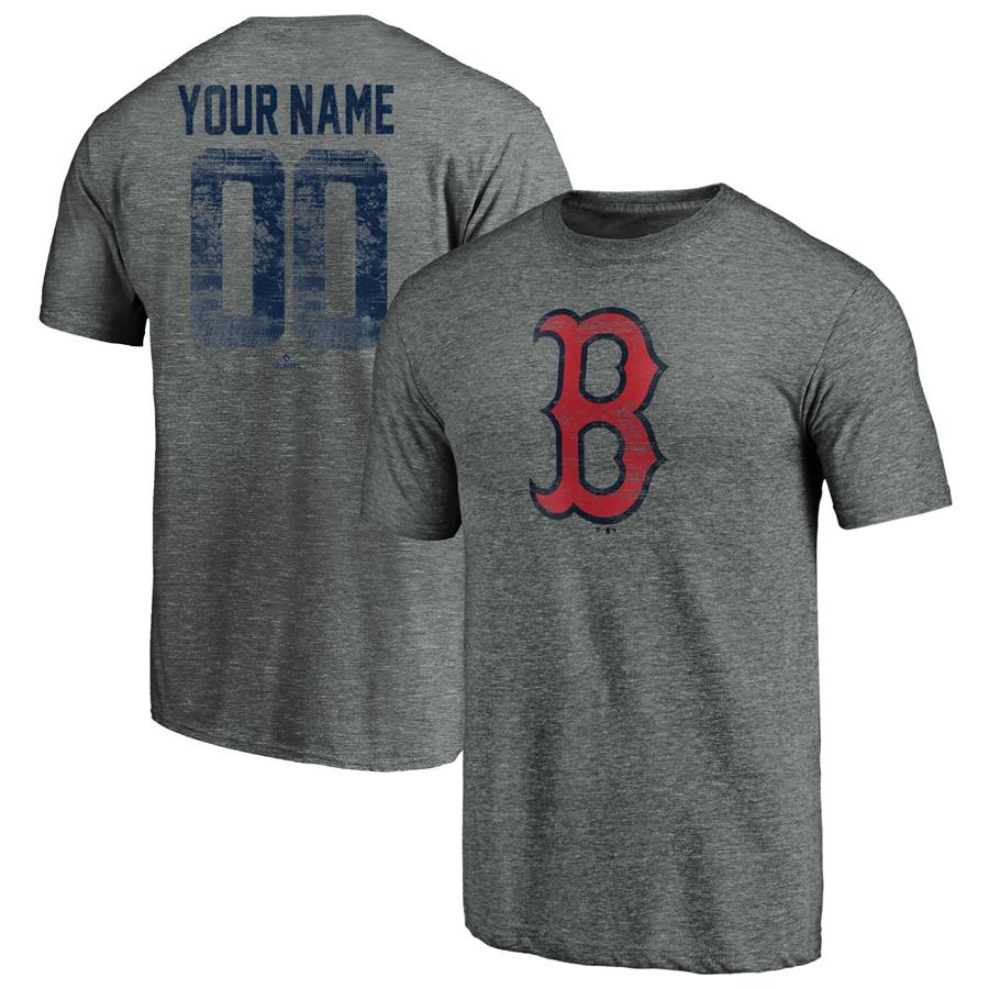 Boston Red Sox Fanatics Branded Personalized Heritage Tri-Blend T-Shirt - Heathered Gray