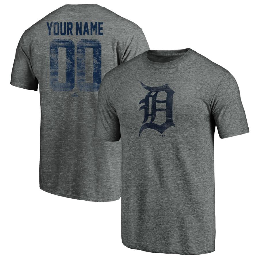 Detroit Tigers Fanatics Branded Personalized Heritage Tri-Blend T-Shirt - Heathered Gray