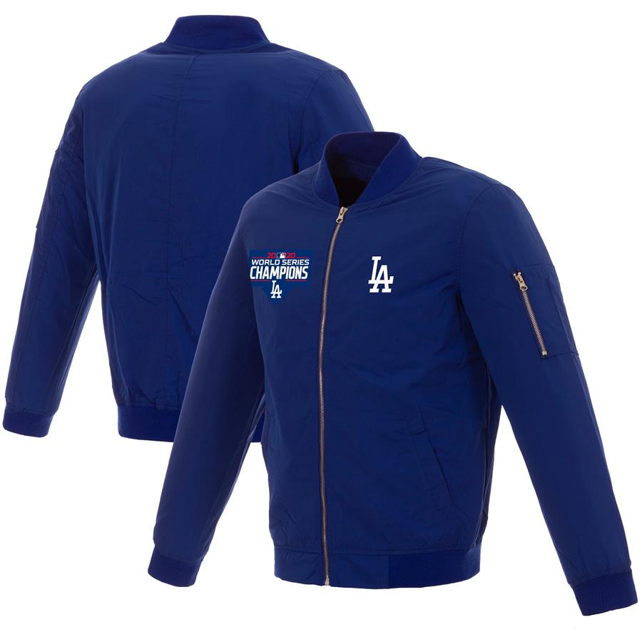Los Angeles Dodgers JH Design 2020 World Series Champions Nylon Full-Zip Bomber Jacket - Royal