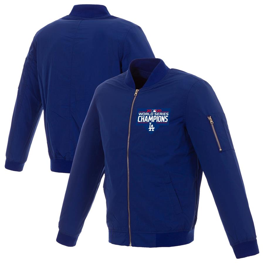 Los Angeles Dodgers JH Design 2020 World Series Champions Nylon Full-Zip Bomber Jacket - Royal