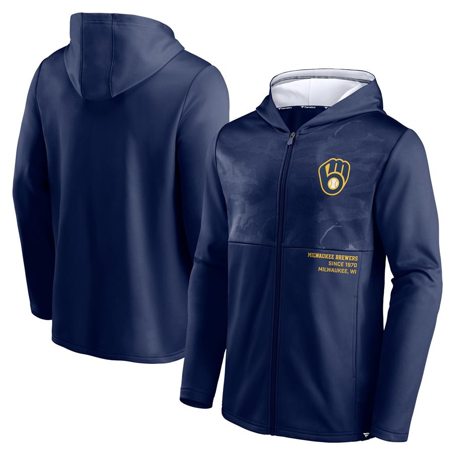 Milwaukee Brewers Fanatics Branded Primary Logo Full-Zip Hoodie - Navy