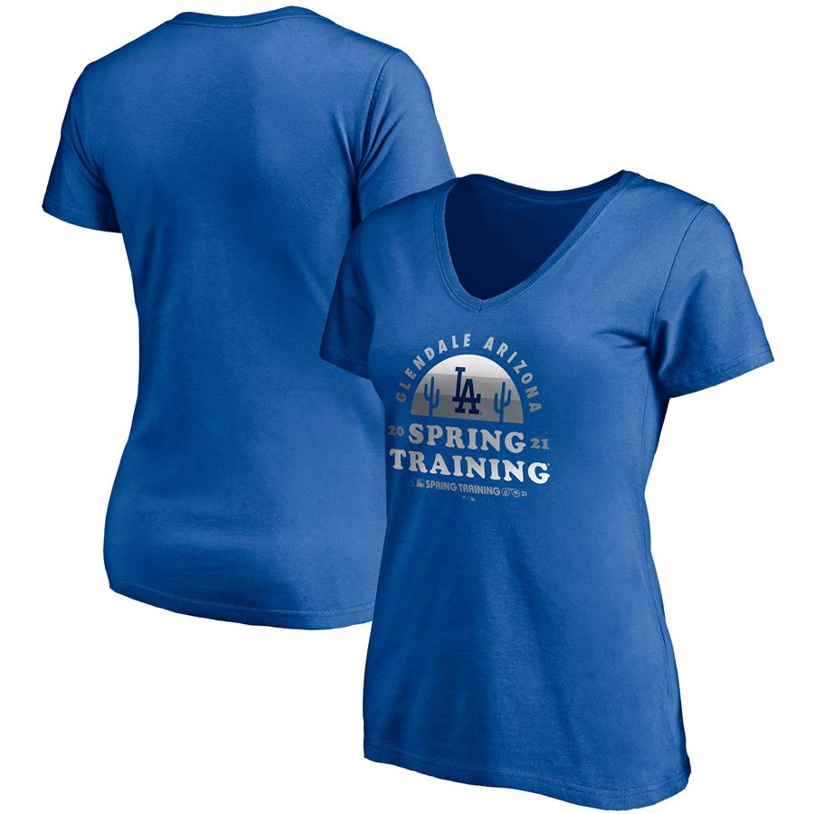 Los Angeles Dodgers Fanatics Branded Women's 2021 Spring Training Upper Deck V-Neck T-Shirt - Royal