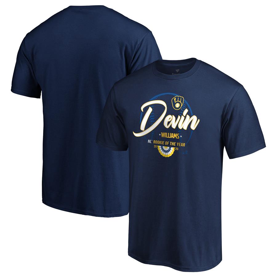 Devin Williams Milwaukee Brewers Fanatics Branded 2020 NL Rookie of the Year T-Shirt - Navy