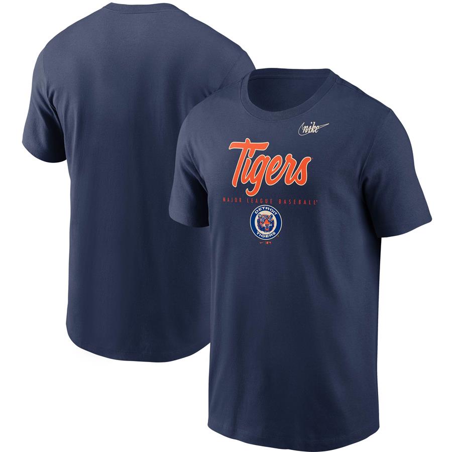 Detroit Tigers Nike Cooperstown Collection Wordmark Script Logo T-Shirt - Navy