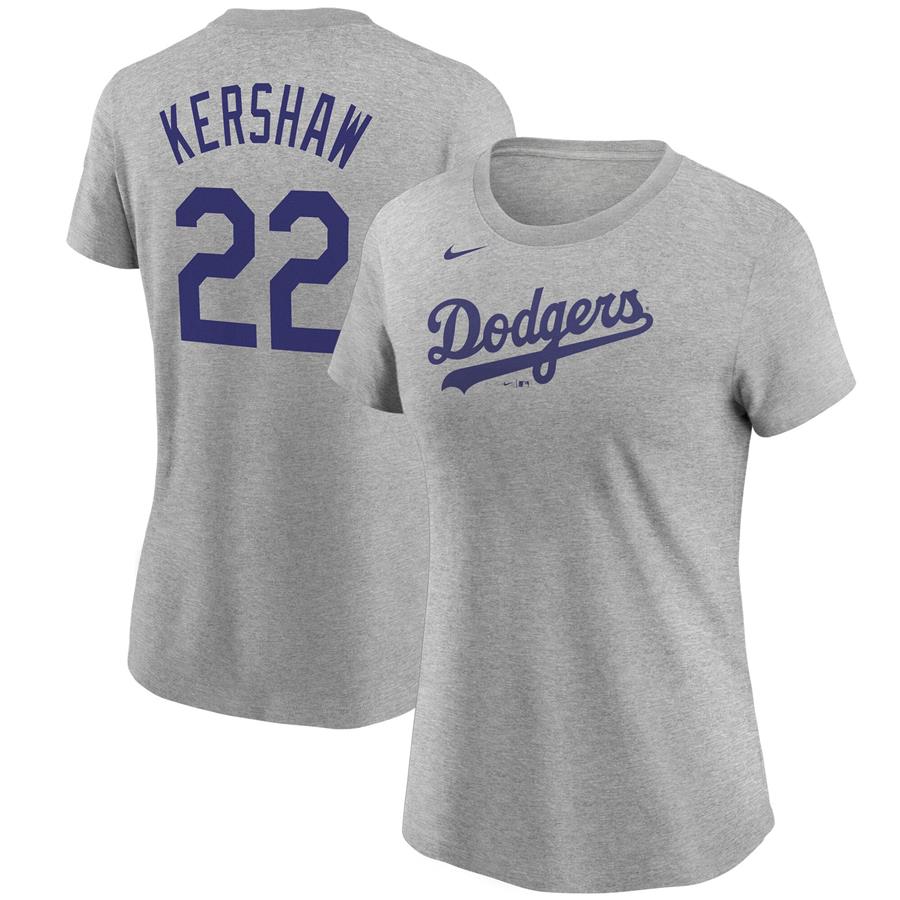 Clayton Kershaw Los Angeles Dodgers Nike Women's Name & Number T-Shirt - Heathered Gray