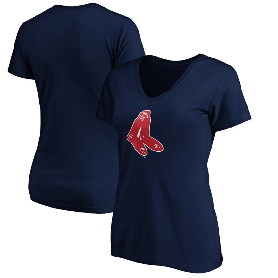 Boston Red Sox Fanatics Branded Women's Cooperstown Collection Huntington Logo V-Neck T-Shirt - Navy