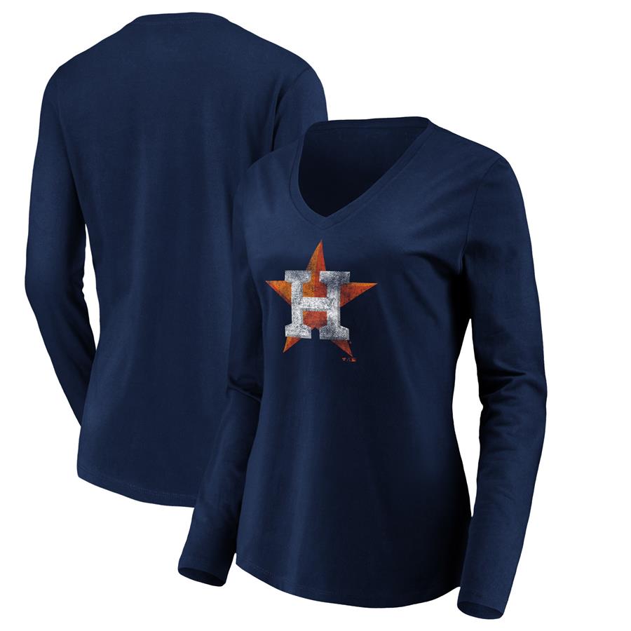 Houston Astros Fanatics Branded Women's Core Distressed Team Long Sleeve T-Shirt - Navy