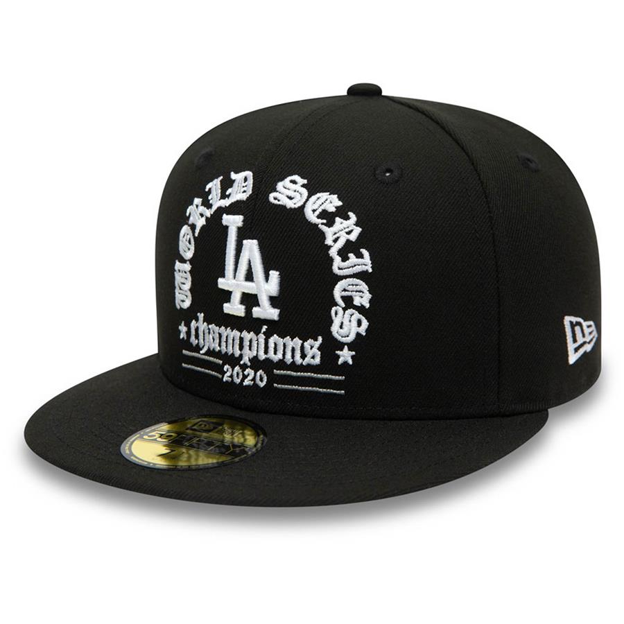 Los Angeles Dodgers New Era 2020 World Series Champs Arch Script 59FIFTY Fitted Hat - Black