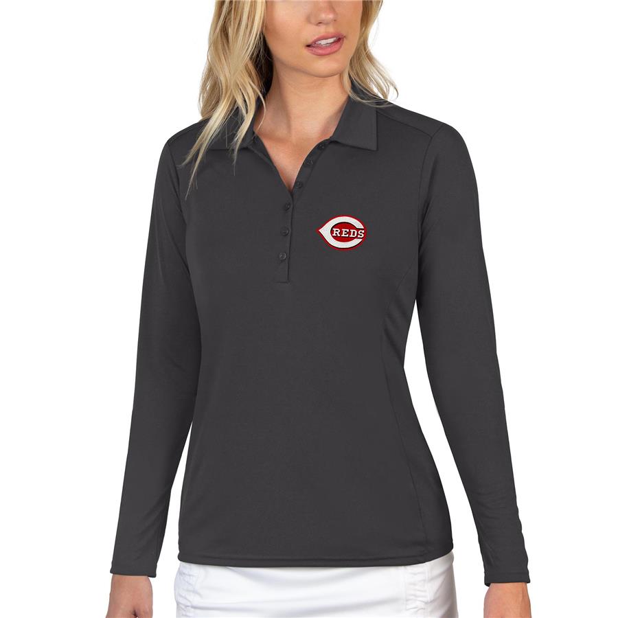 Cincinnati Reds Antigua Women's Tribute Long Sleeve Polo - Gray